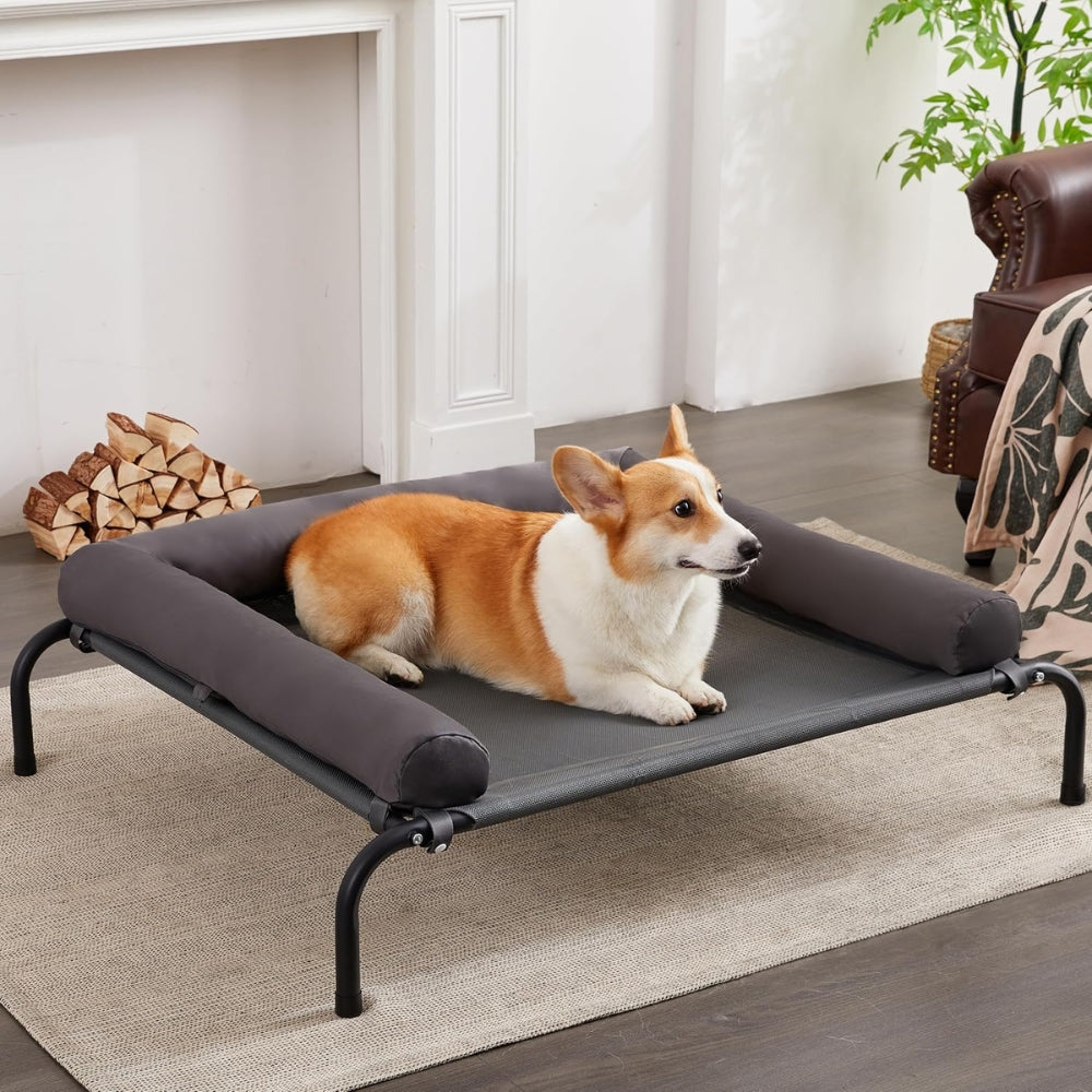 Elevated Dog Bed with Detachable Plush Bolster Cooling Raised Dogs Pet Bed_5