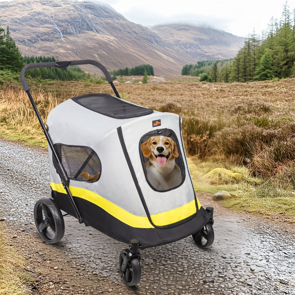 Portable Foldable Dog Stroller with 4 Heavy Universal Wheels Pet Travel Stroller_3
