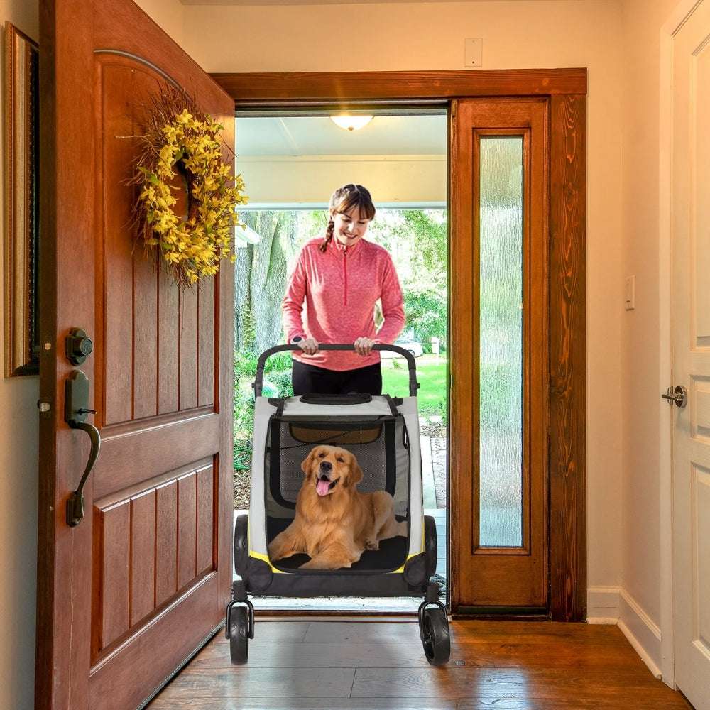 Portable Dog Stroller 4 Wheels for Large Dogs Foldable Pet Cat Travel Carriage Stroller_9