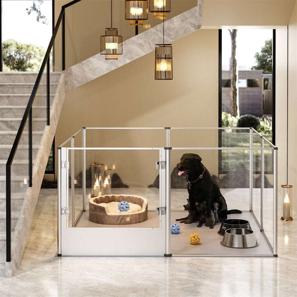 Premium Clear Acrylic Pet Whelping Pen with Waterproof Floor Pad_1