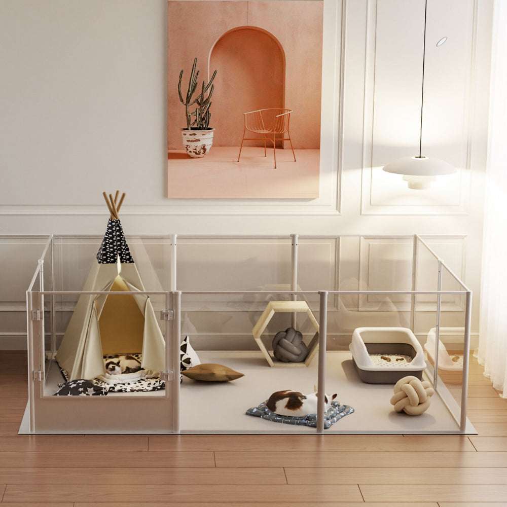 Premium Clear Acrylic Pet Whelping Pen with Waterproof Floor Pad_2
