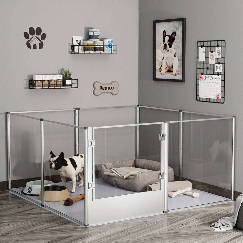 Premium Clear Acrylic Pet Whelping Pen with Waterproof Floor Pad_4