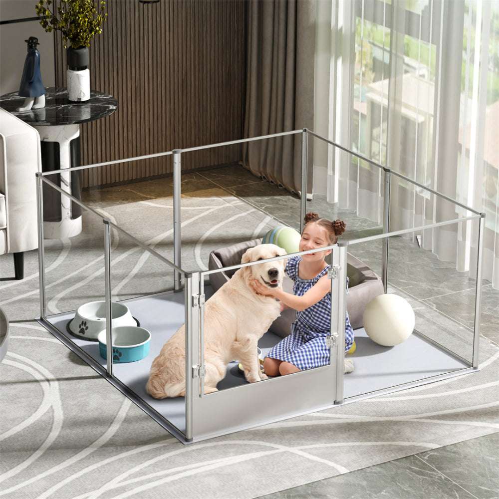 Premium Clear Acrylic Pet Whelping Pen with Waterproof Floor Pad_5