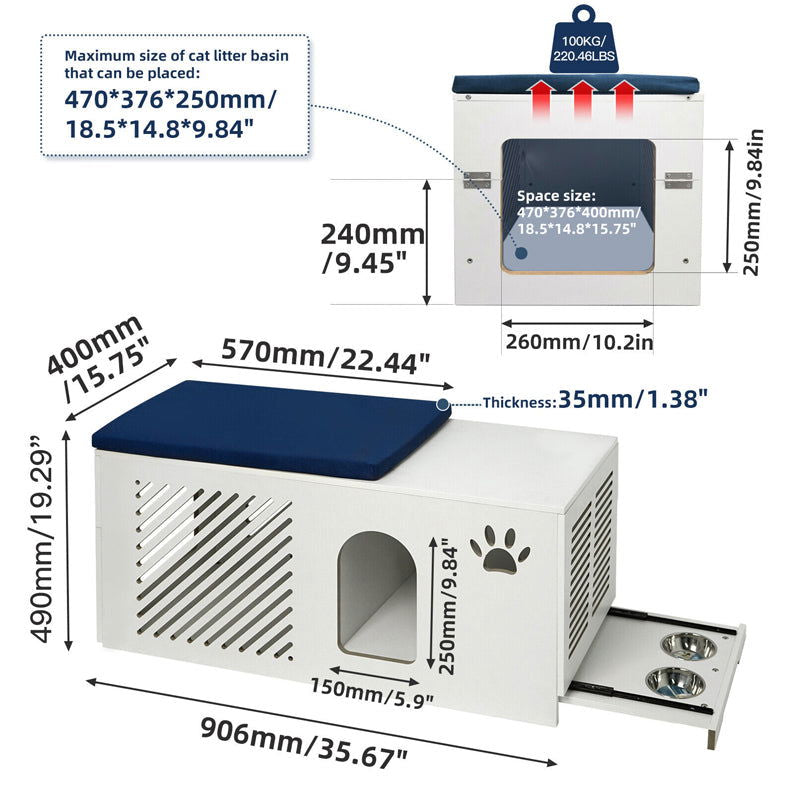 Cat Litterbox Enclosure Modern Designed Hidden Pet Litter Washroom - SEKSI