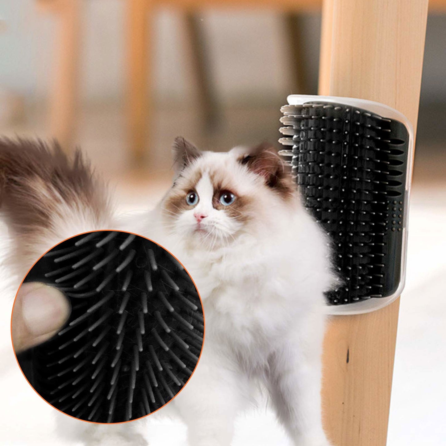 Cat Self Groomer Catnip Dog Cat Toy Corner Groomer Wall Corner Scratcher Comb Grooming Massage Brush Black - SEKSI