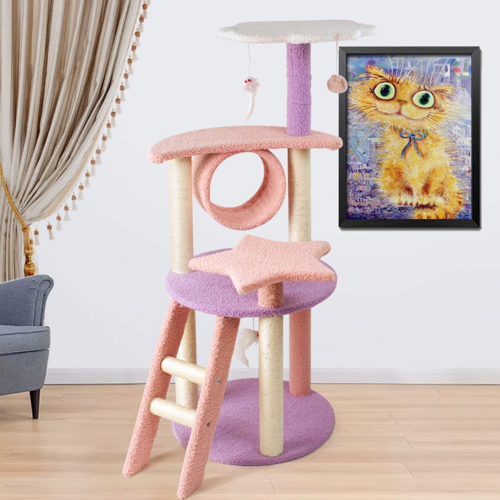 Floofi 101cm Galaxy Plush Cat Condo Cat Tree Pink Purple - SEKSI