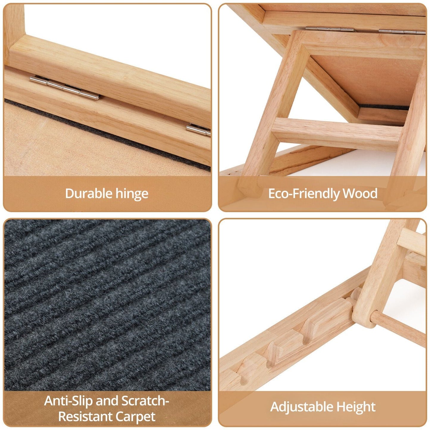Floofi Natural Wood Grain Wooden Adjustable Height Pet Ramp Dog Sofa Stairs - SEKSI