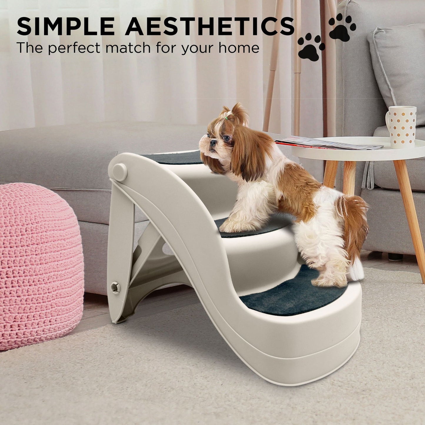 Furtastic 38cm Foldable Pet Stairs Ramp - White - SEKSI