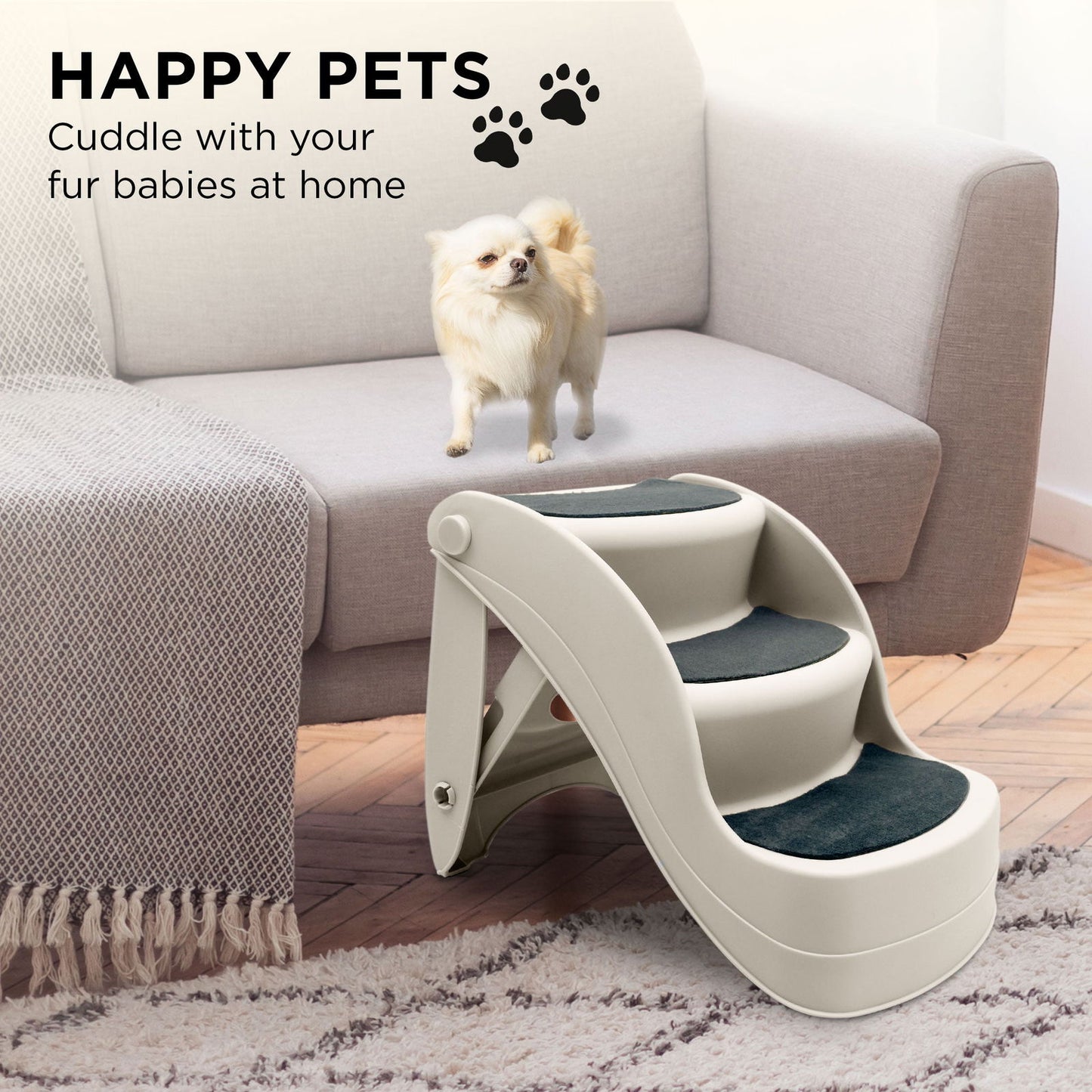 Furtastic 38cm Foldable Pet Stairs Ramp - White - SEKSI
