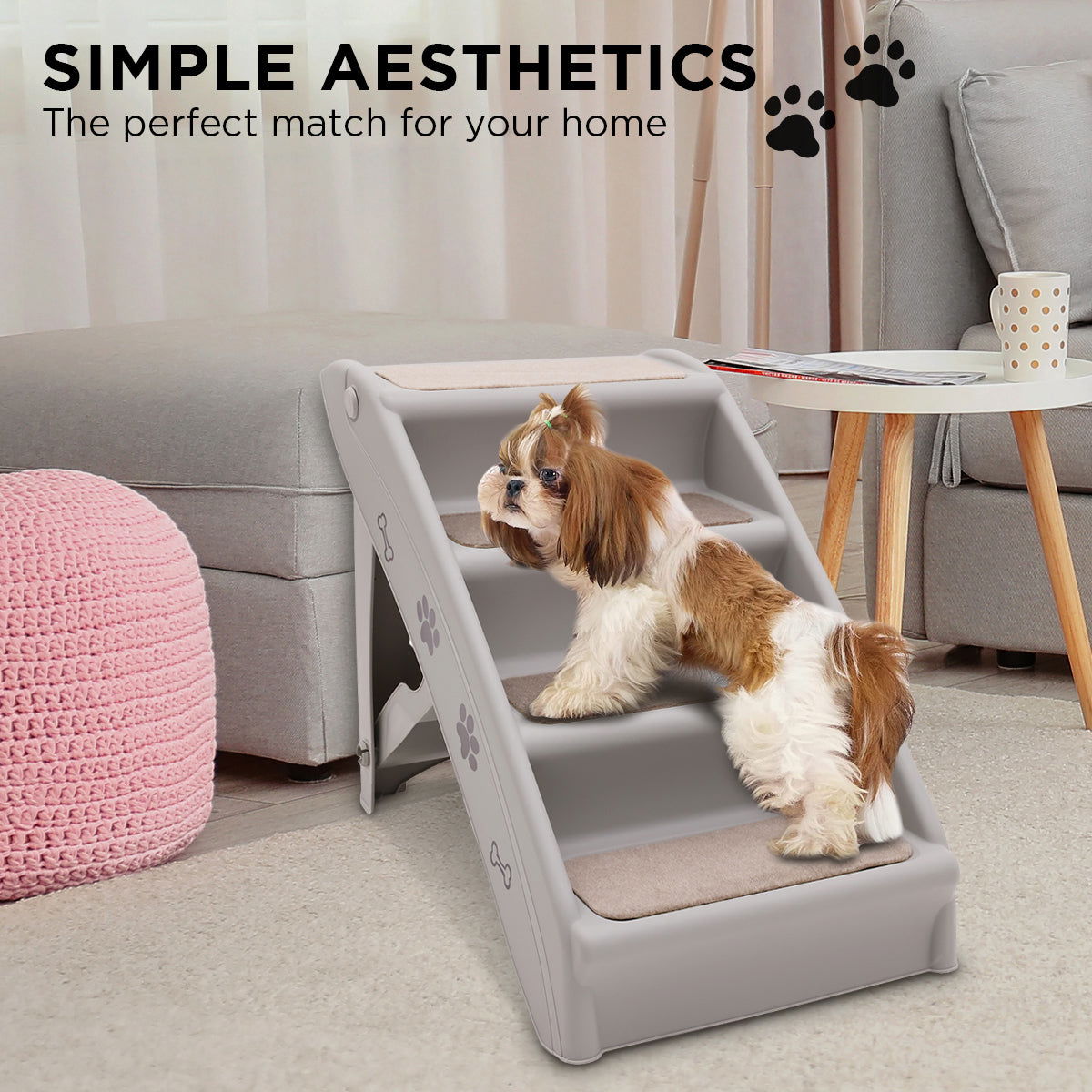 Furtastic Foldable Pet Stairs in Grey - 50cm Dog Ladder Cat Ramp with Non-Slip Mat for Indoor and Outdoor Use - SEKSI