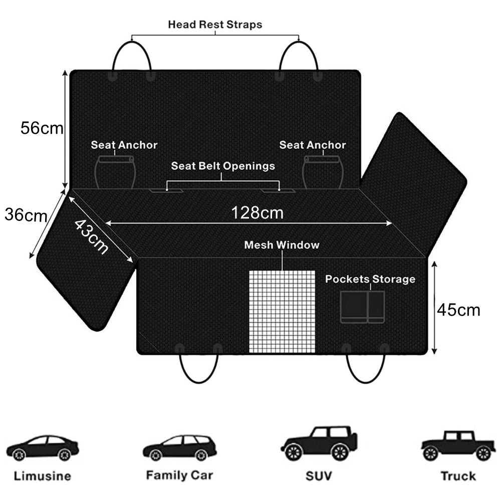 PETSWOL Waterproof Dog Seat Cover For Back Seat - SEKSI