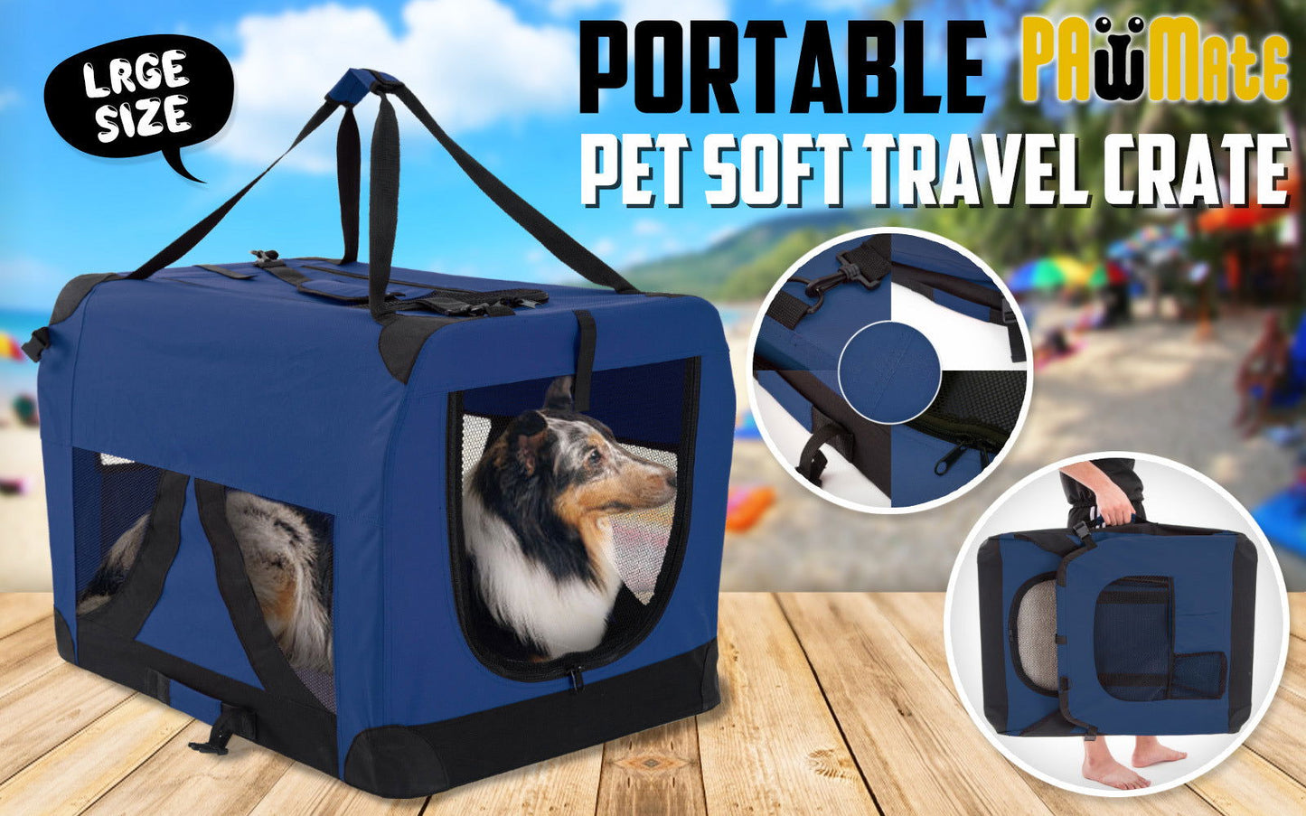 Portable Soft Dog Cage Crate Carrier L BLUE - SEKSI