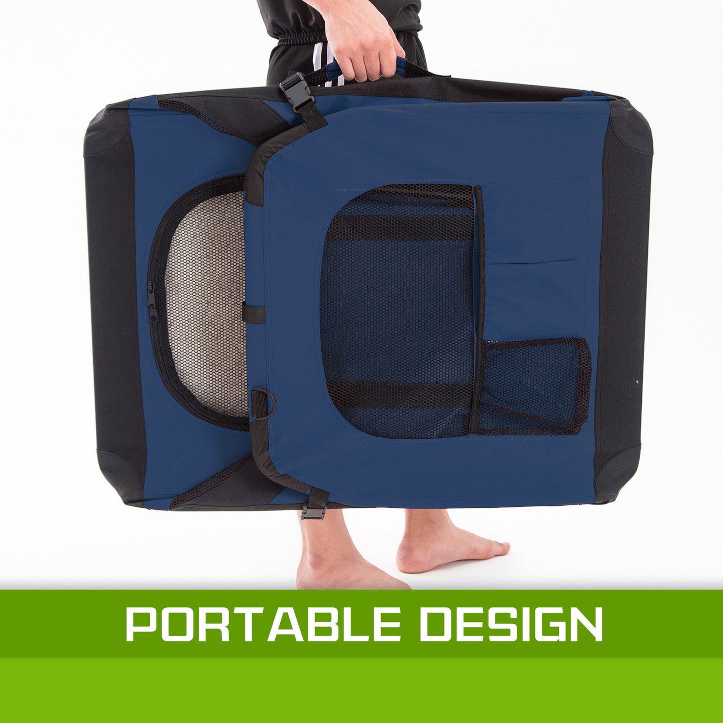Portable Soft Dog Cage Crate Carrier L BLUE - SEKSI
