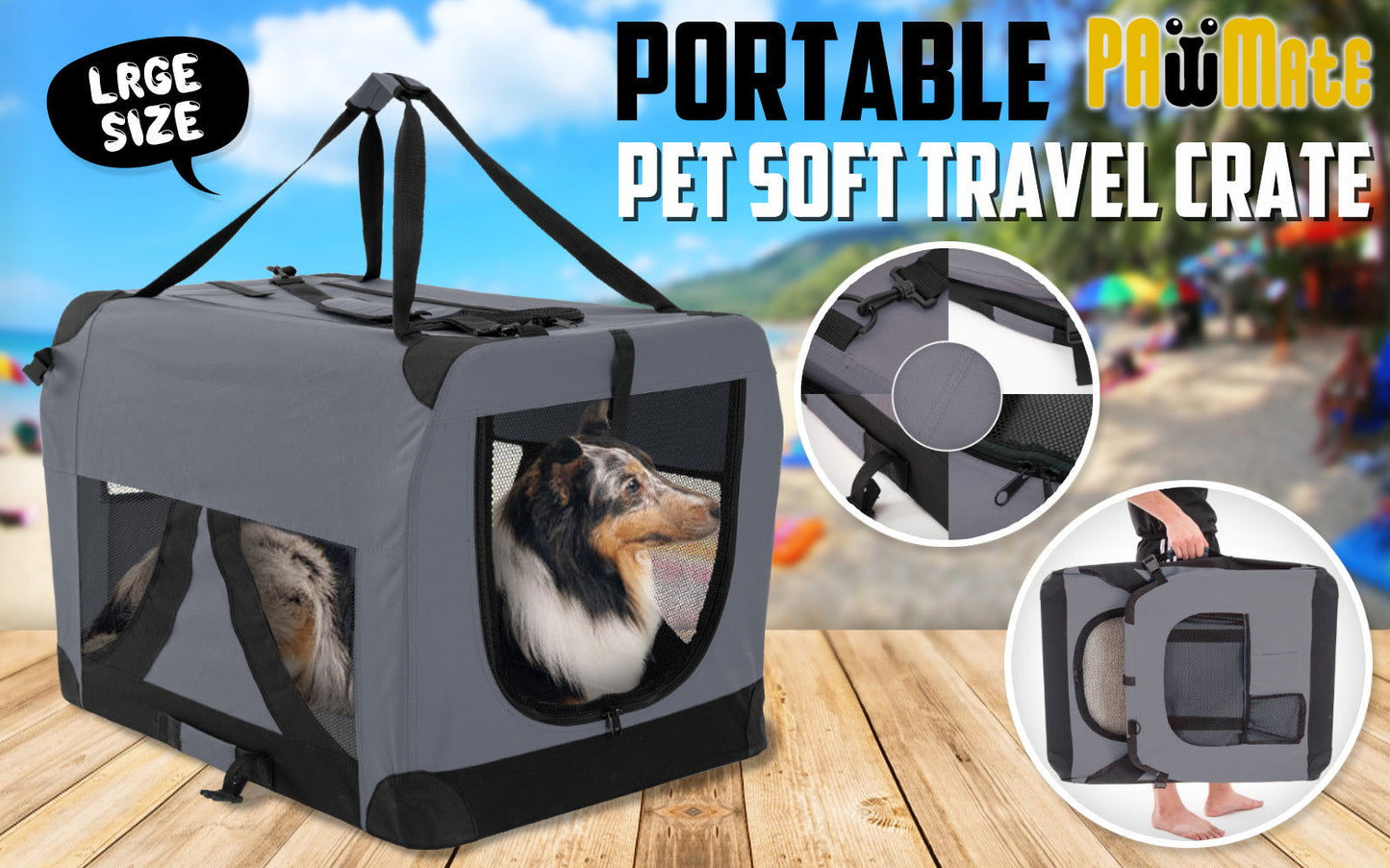 Portable Soft Dog Cage Crate Carrier L GREY - SEKSI