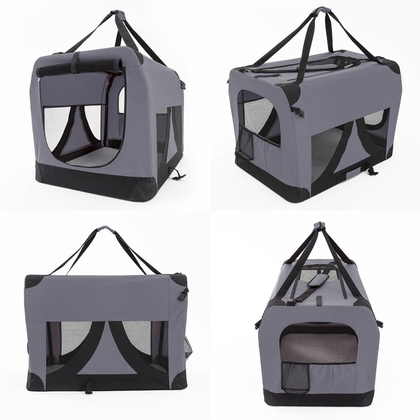 Portable Soft Dog Cage Crate Carrier L GREY - SEKSI