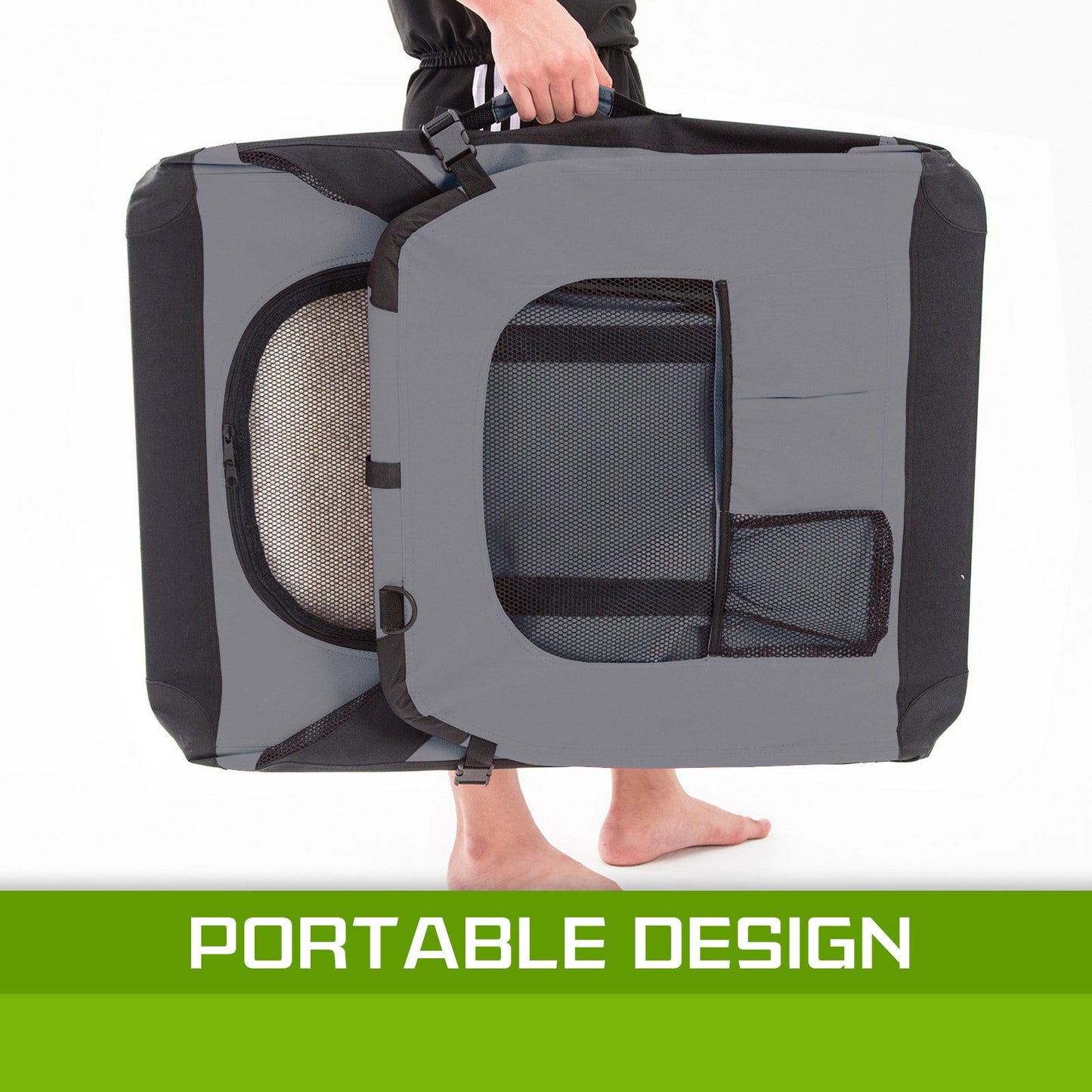 Portable Soft Dog Cage Crate Carrier L GREY - SEKSI