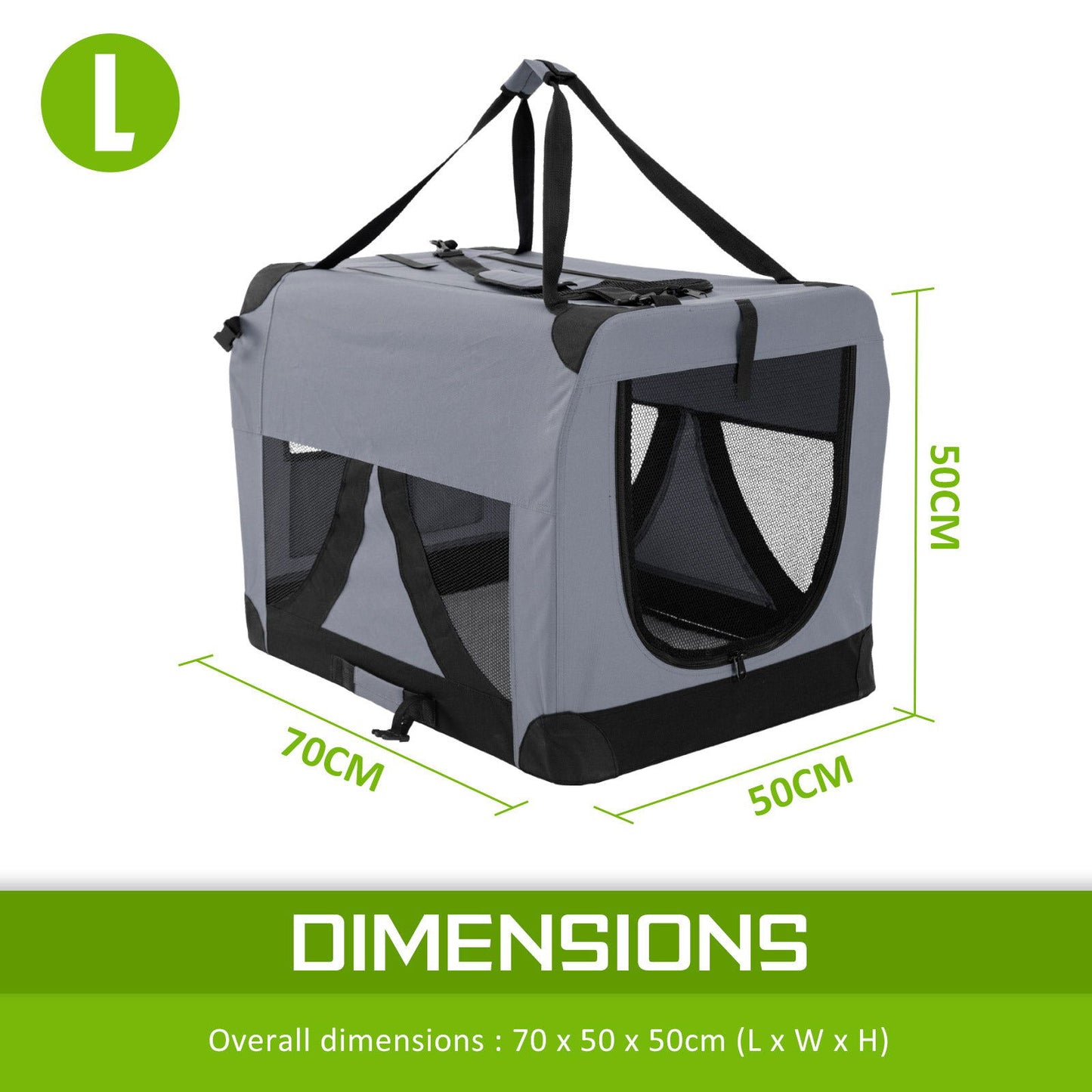 Portable Soft Dog Cage Crate Carrier L GREY - SEKSI