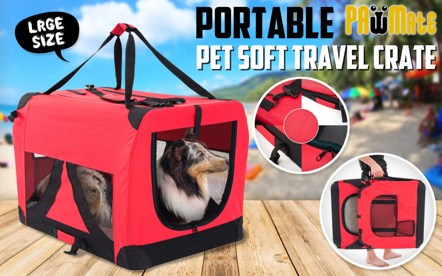 Portable Soft Dog Cage Crate Carrier L RED - SEKSI