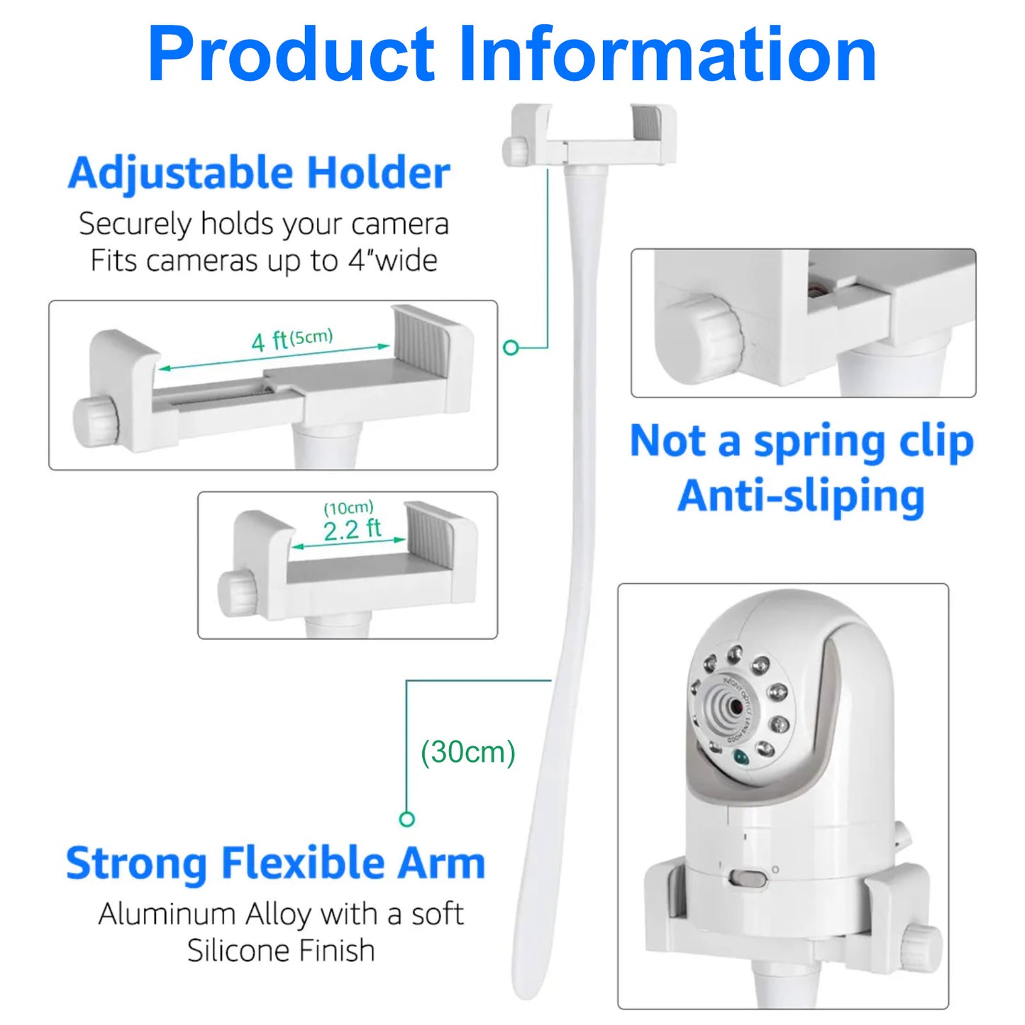 Flexible White Silicone Universal Baby Monitor Holder Tripod