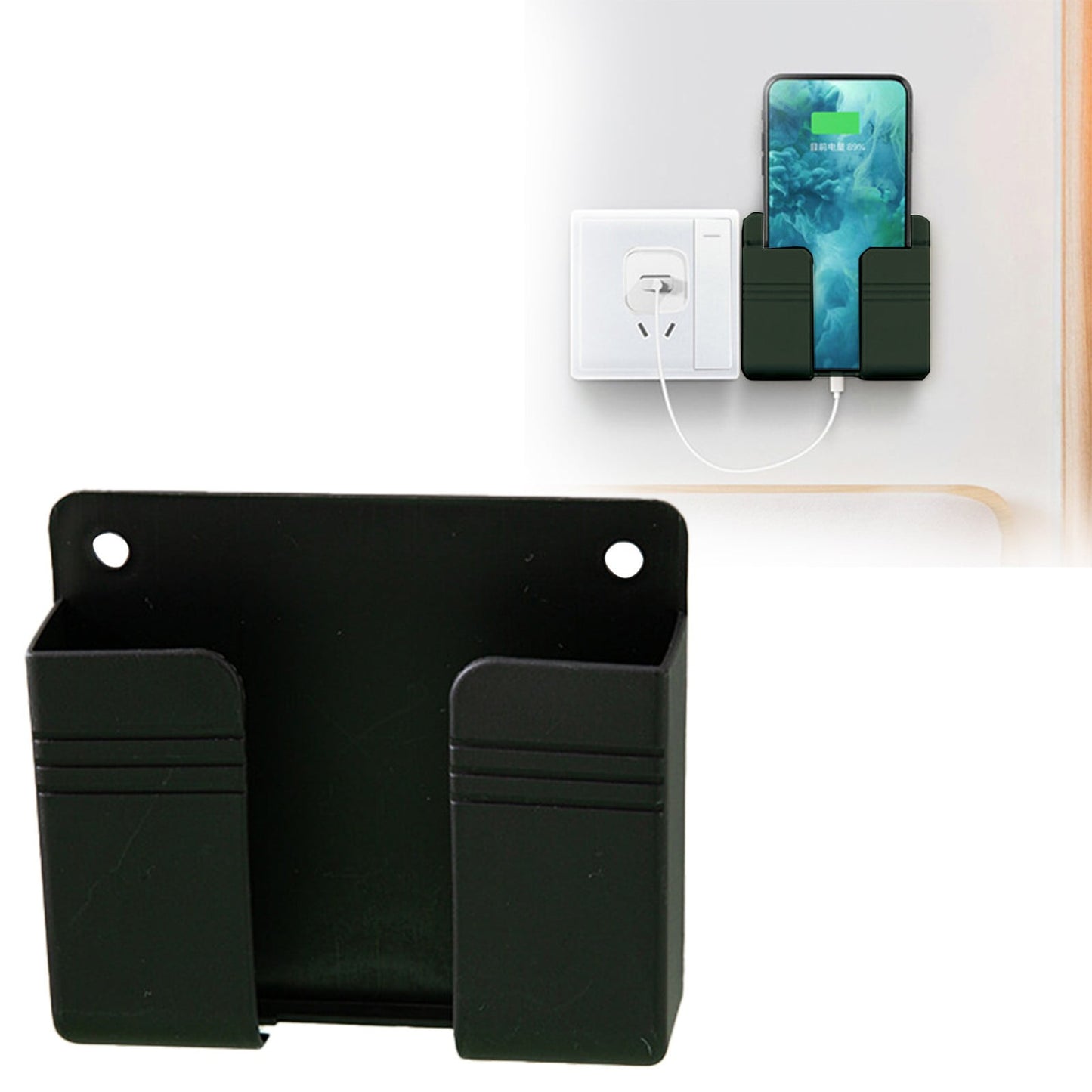 Rack , Wall Mount Phone Holder Phone Stand with Self Adhesive. Phone Holder for Shower Charging and Rv for Iphone and Android Black