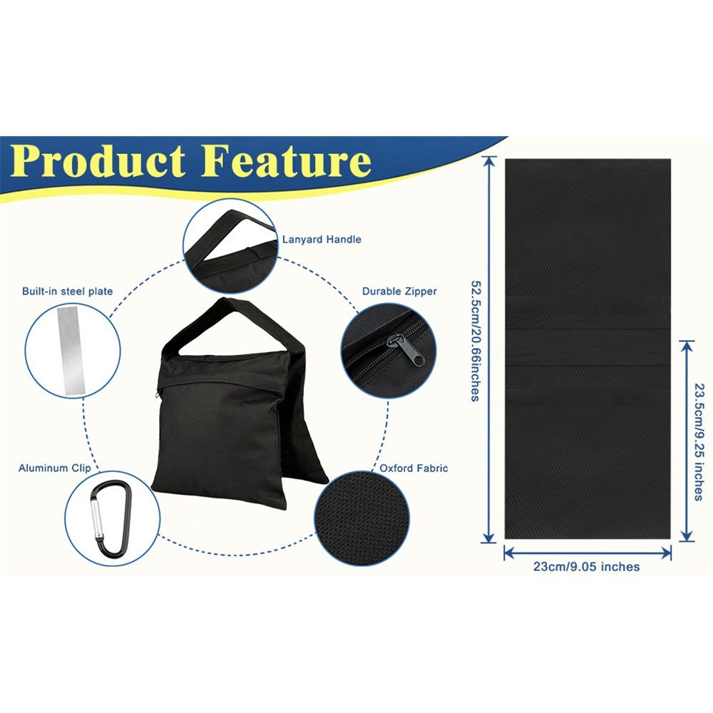 Photography stand weight bag, weight support device, used to prevent camping and travel -2 pieces (black)