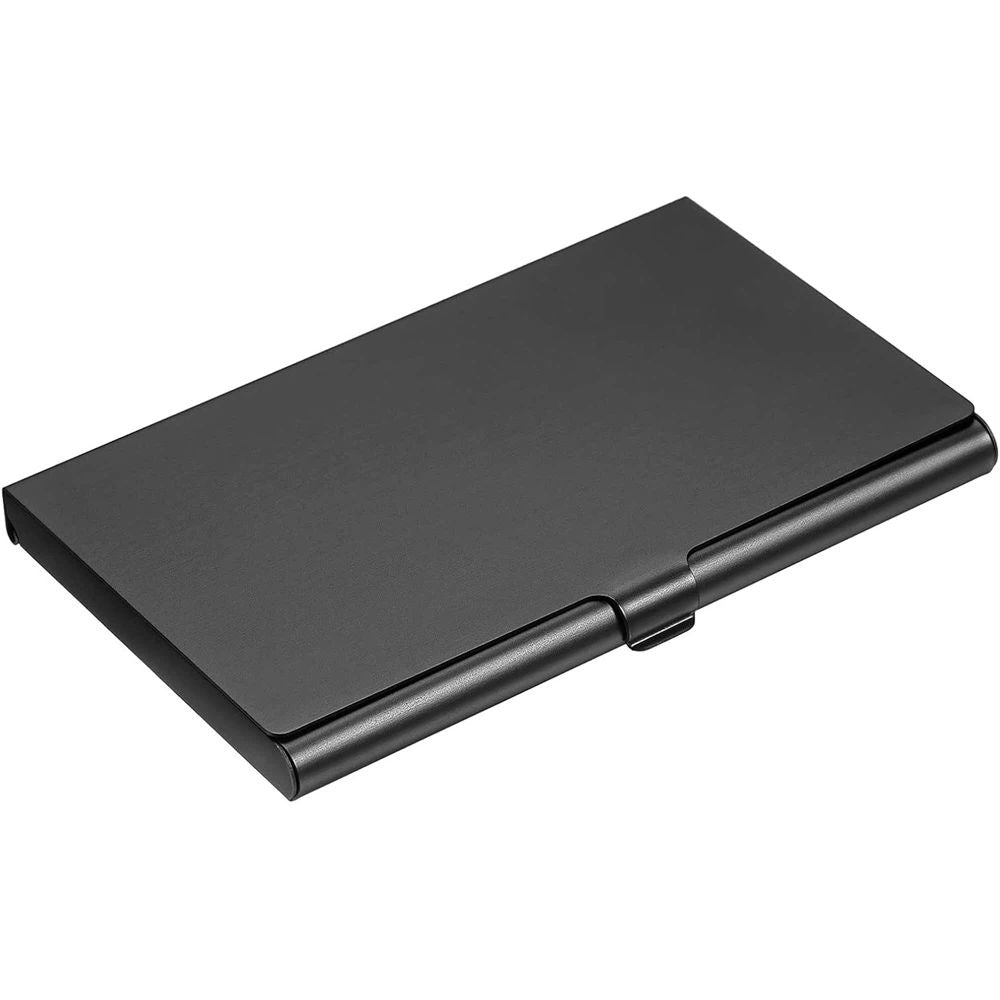 2pcs Business Card Holder, Aluminum Alloy Flip Cover Slim Name Cards Case for Women Men, Black
