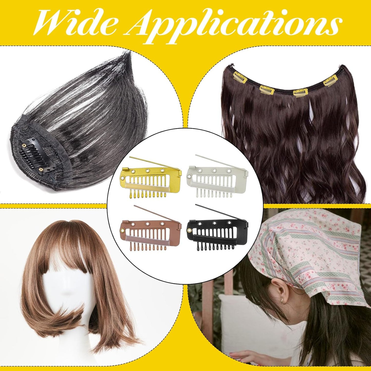 12Pcs Chunni Clips with Safety Pins, Dupatta Clips, 10-Teeth Hair Extension Snap Clip to Secure Setting Clip for Girls Women Headscarf & Hijab