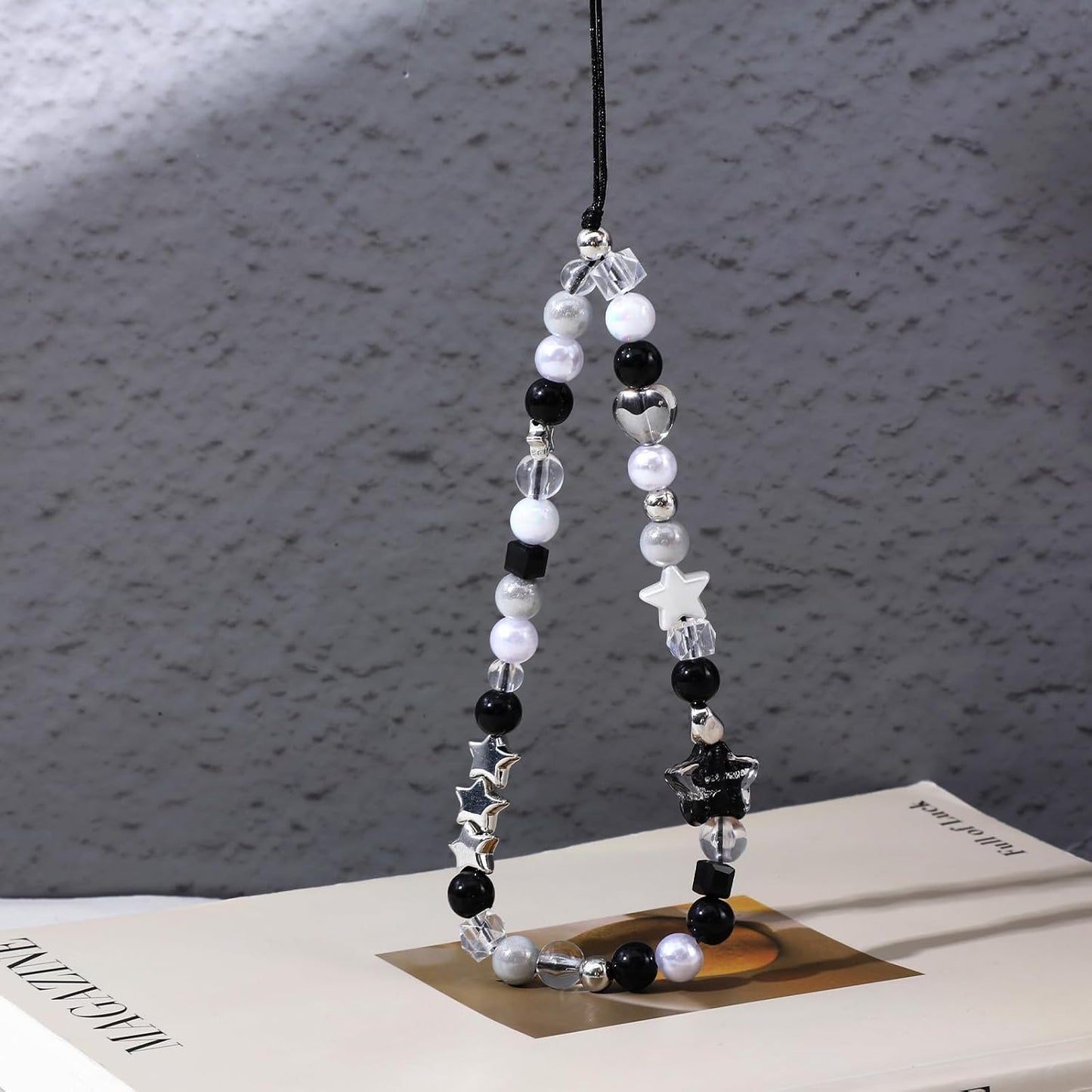Beaded Camera Hand Strap, Cool Black Star Phone Lanyard Wrist Cute Bag Charm Digital Camera Wrist Strap for Phone Bag Keychain
