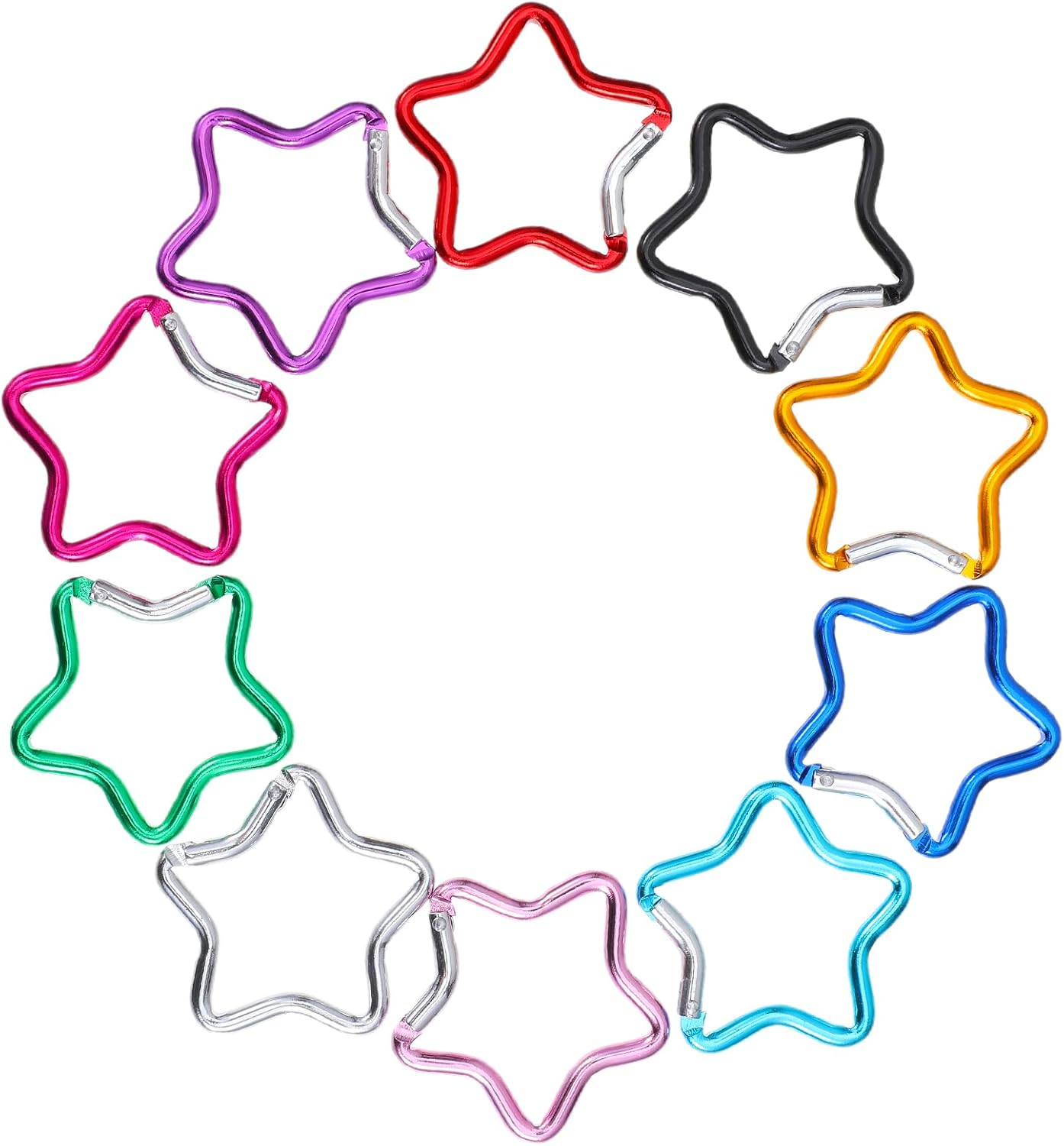 Xindojuz 10 PCS Aluminum Star Shape Carabiner Clip, Multicolor Spring Snap Hook Star Shaped Carabiner Keyring Holder Carabiners Keychain Outdoor Accessories for Camping, Hiking, Traveling (1.8 Inch)