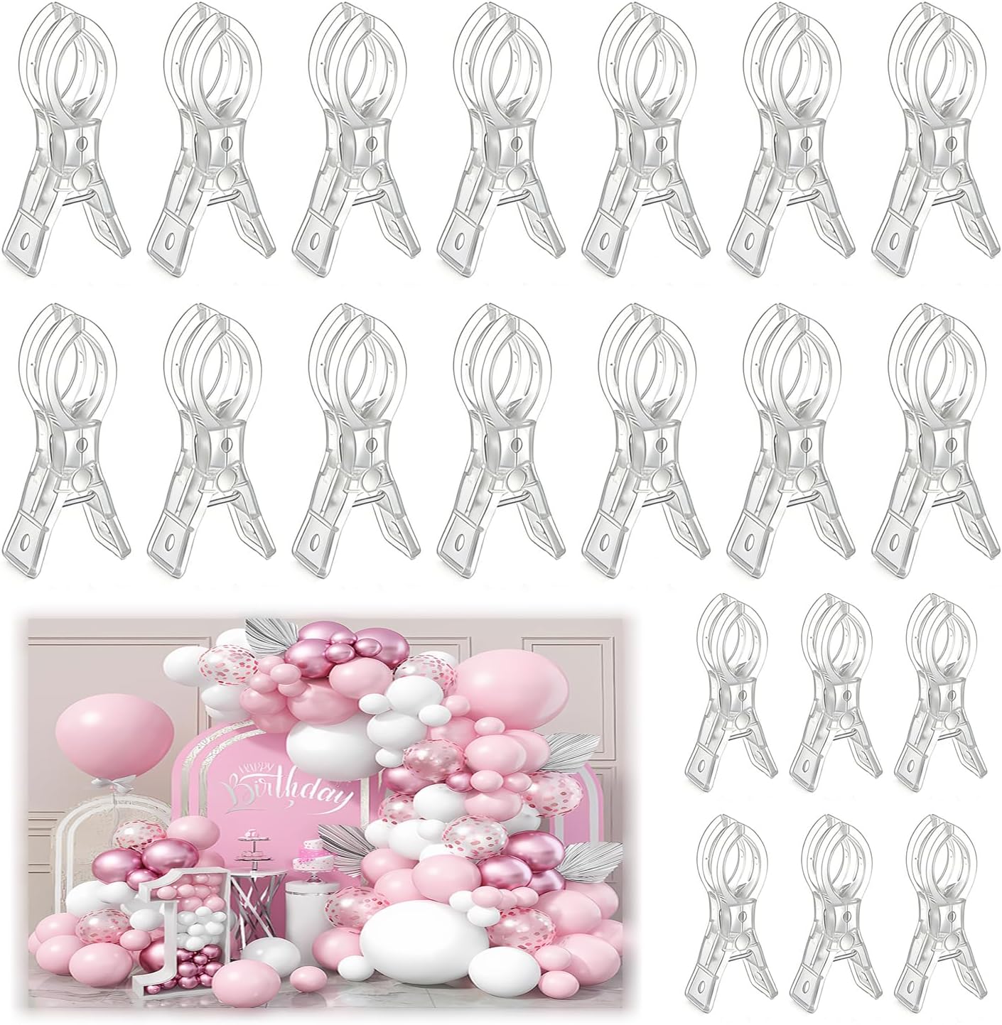 20 Pack Plastic Transparent Balloon Arch Clips for Backdrop | 3.5 Inch Heavy-Duty Spring Clamps for Birthday Decoration Accessories Beach Towels Crafts Swimming Pool Photography Studios