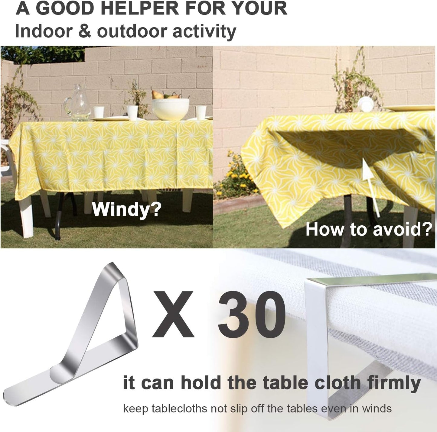 30 Packs Tablecloth Clips Table Cloth Holder Clips,Stainless Steel Outdoor Table Cloths Clip for Picnic Tables,Folding Tables,Clamps for Outdoor Tablecloths,Picnic Tablecover Clip for Party Wedding
