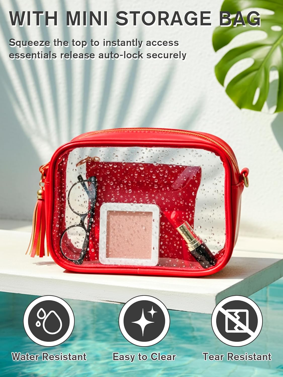 Clear Purse Stadium Approved Bag Small Crossbody with for Men Women Concerts Sports Events Red