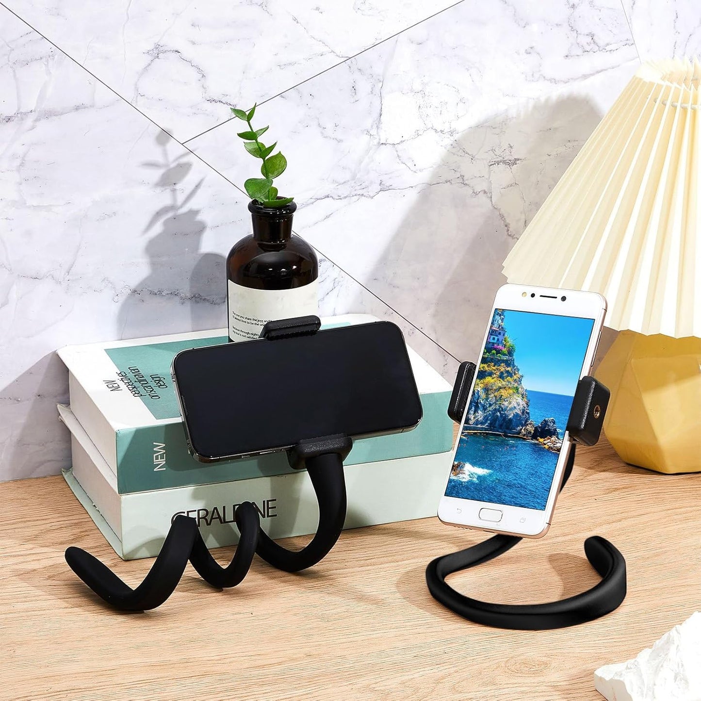 2 Pcs Stroller Phone Holder Portable Cell Stand Universal Accessories for Parent Baby Toddler Cellphone Clamp with Non Slip Silicone Arm Grip(Black,Novel) Black