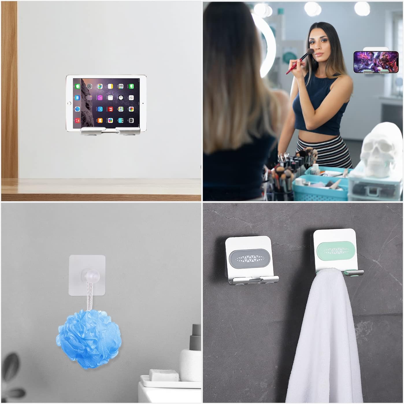 2 PCS Shower Phone Holder, Shower Phone Mount Phone Holder for Shower Wall Mount Phone Holder Phone Wall Mount Adjustable Cellphone Stand Cell Phone Stand with Adhesive Pads for Bathroom Kitchen