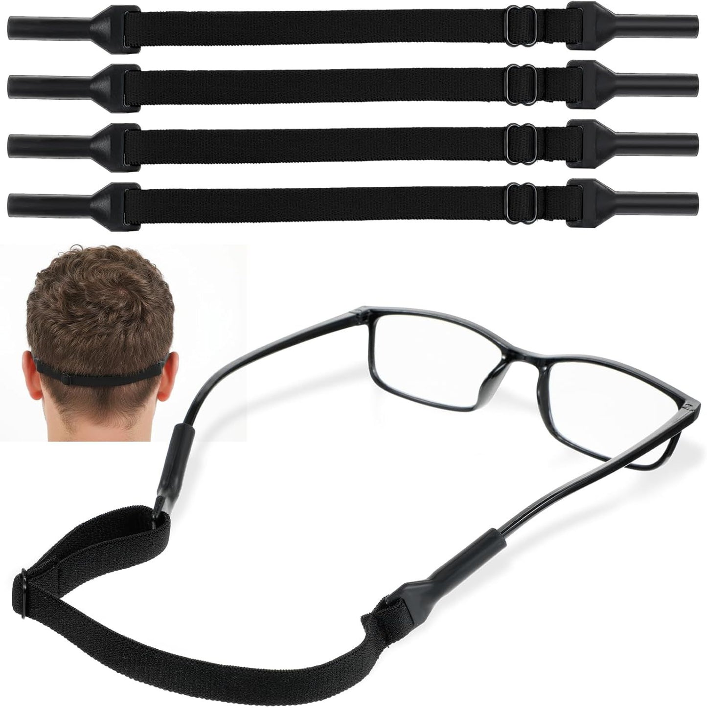 4 Pack Athletic Straps for Glasses, Adjustable Glasses Strap for Sports, Anti-Slip Pilotfish Glass Straps for Eyeglasses & Sunglasses, 8.5-12.5 Inch, Running, Cycling & Daily Use