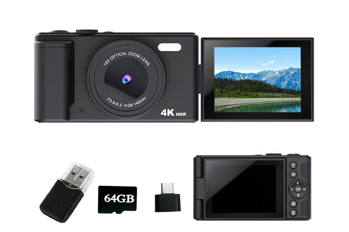4K Digital Camera Flip Screen Autofocus for Vlogging and Photography Beginners - Black