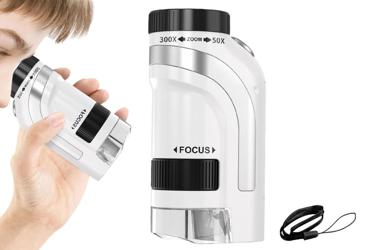 50X-300X Handheld Microscope with LED Lights Portable Pocket Zoom Silver