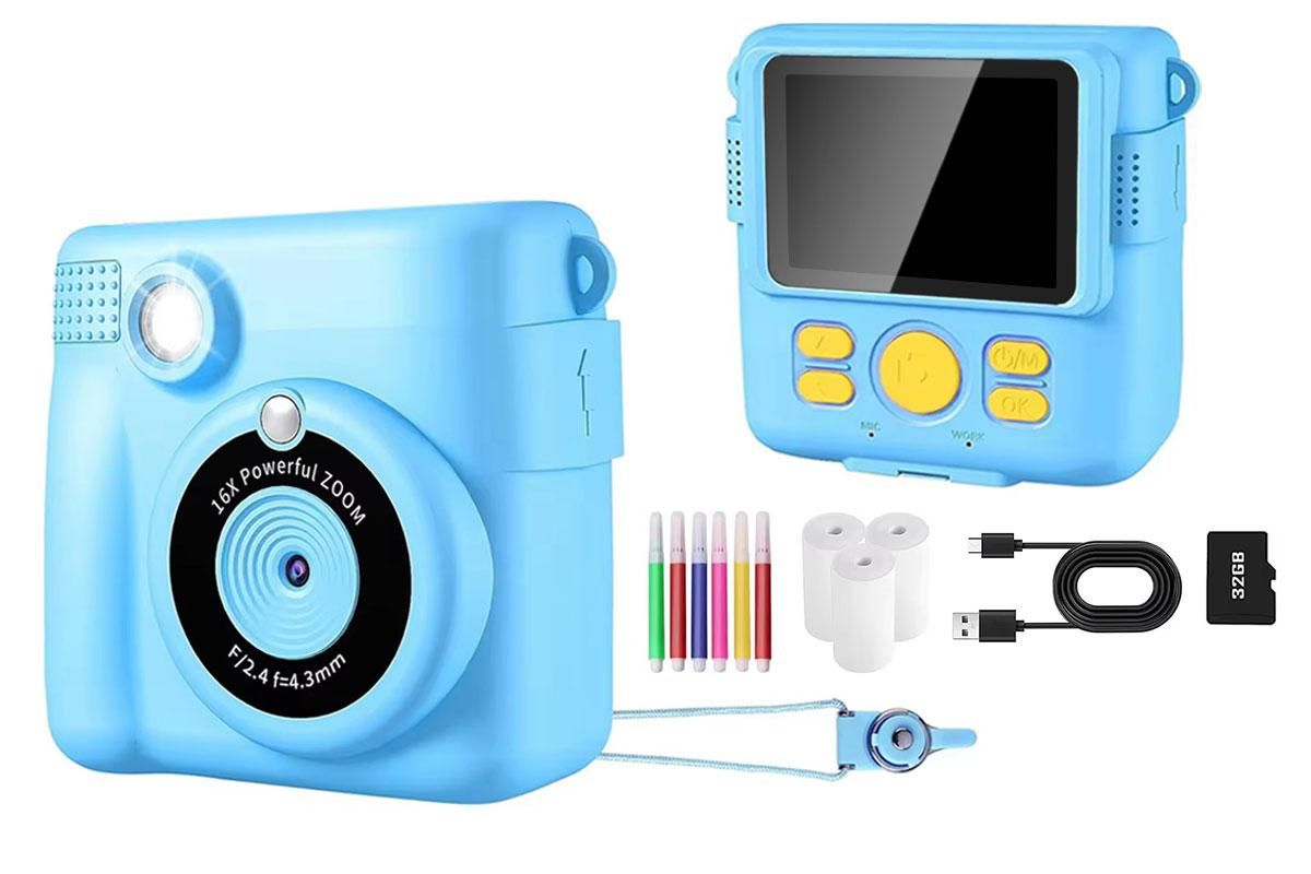 Instant Print Camera for Kids Zero Ink Print Photo Camera with 32G TF Card-Pink
