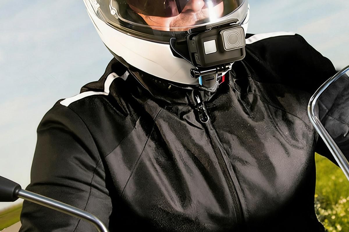 Motorcycle Helmet Chin Mount for Action Camera Quick Release Shockproof - Black