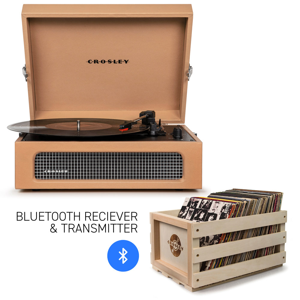 CROSLEY Crosley Voyager Tan - Bluetooth Portable Turntable & Record Storage Crate