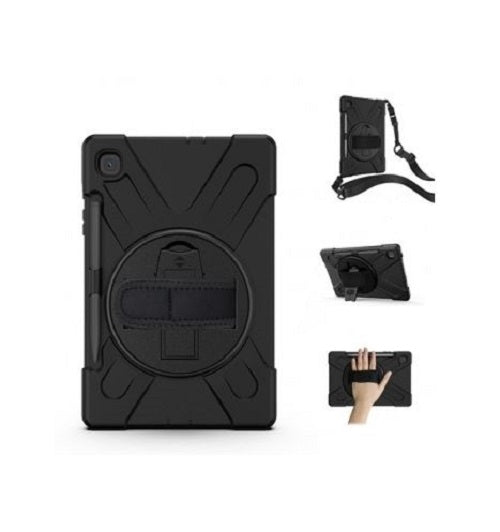 GENERIC Samsung Galaxy Tab S6 Lite Rugged Black Case - Shockproof, Dustproof, 360 Rotatable Hand Strap, 3 Layers Heavy Duty Protection