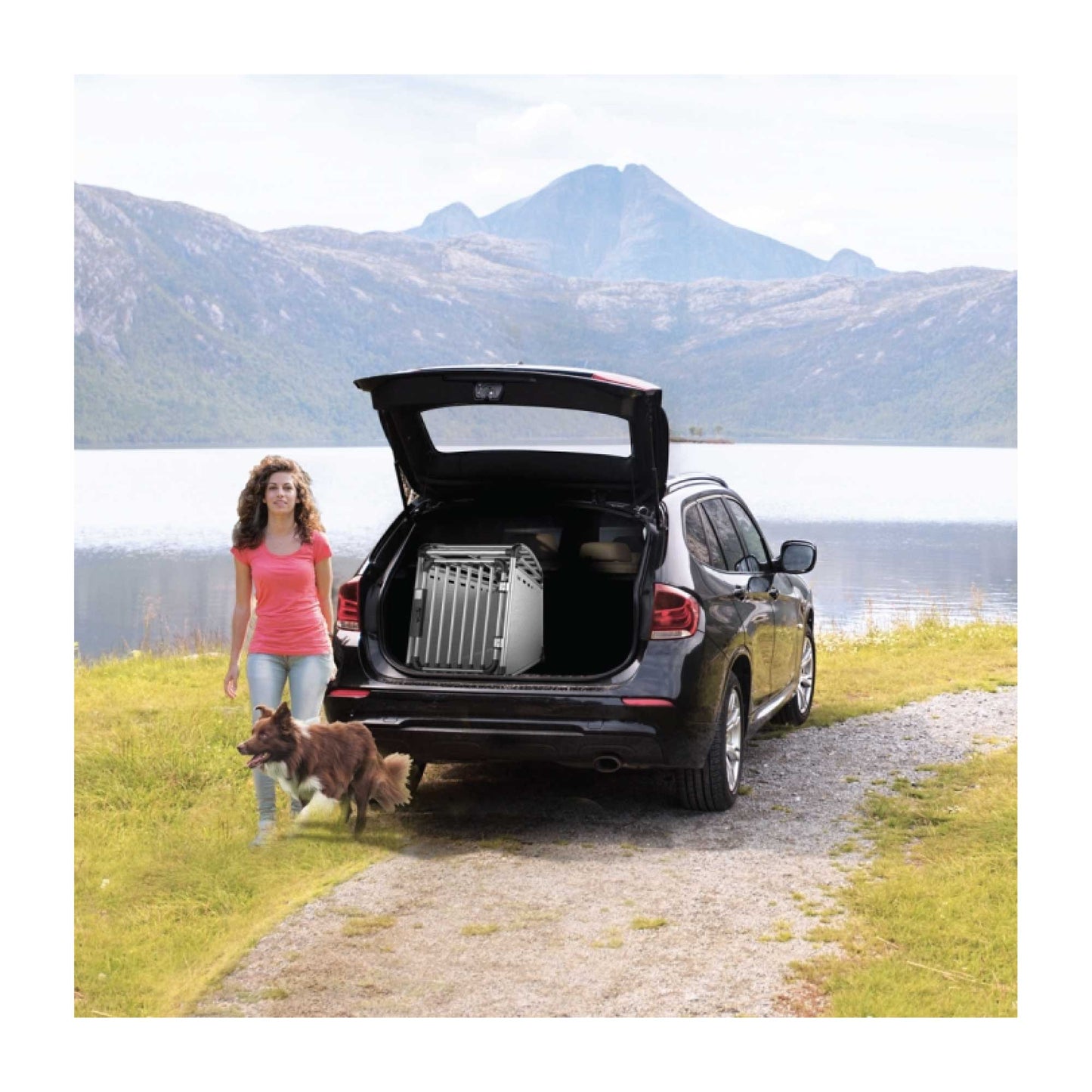 Aluminium Dog Travel Crate 63x68x88cm - Large Pet Car Transport Cage Kennel Box