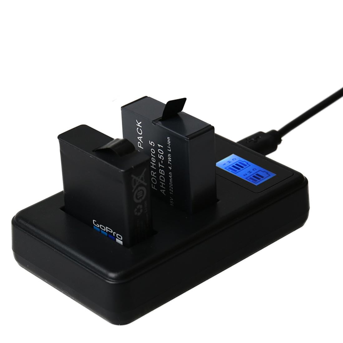 Lcd Screen Dual Batteries Charger For Gopro Hero5 With Displayed Capacity