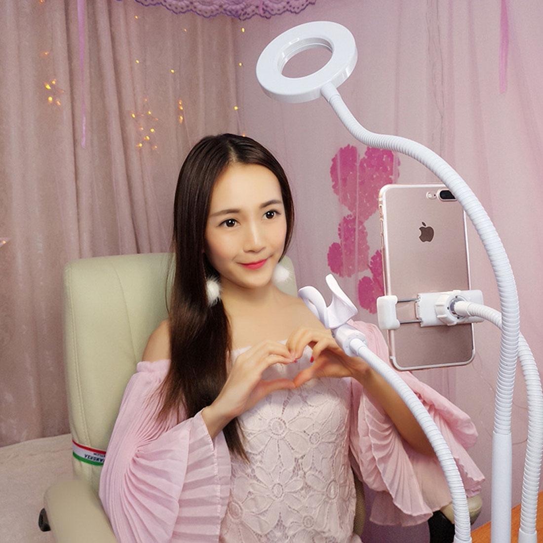 Universal Cell Phone Holder With Selfie Ring Light For Studio Recording And Live Broadcast