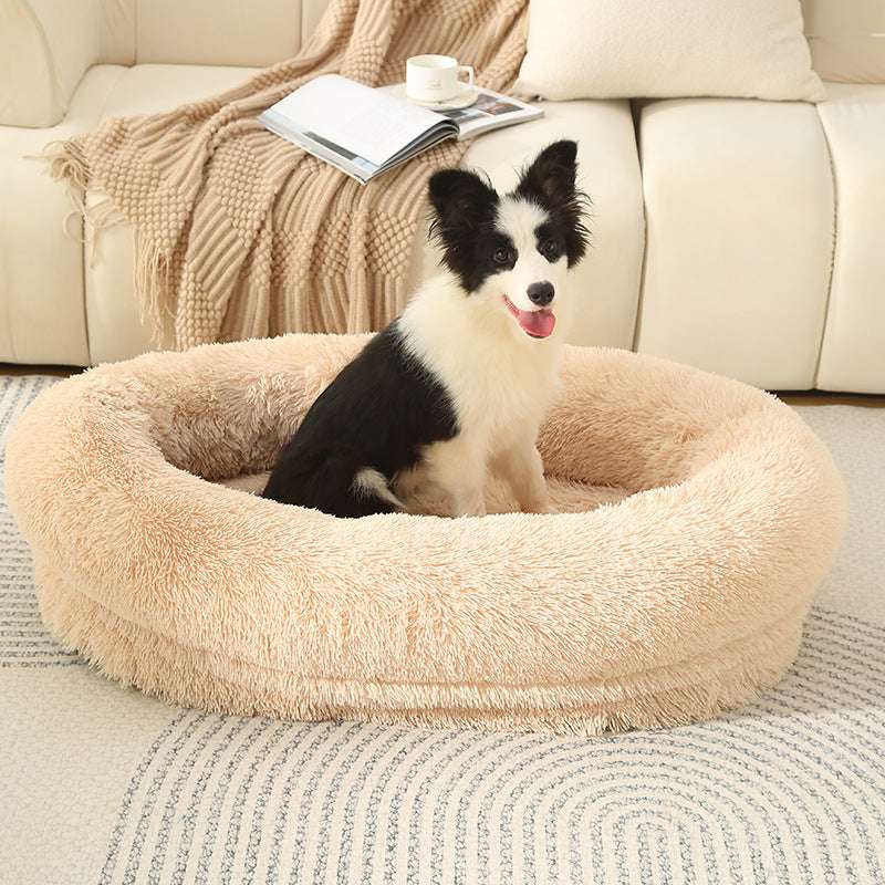 Fluffy Donut-Shaped Pet Bed- Soft, Cozy, and Anti-Anxiety for Dogs and Cats, Machine Washable Light Brown Size:S 60*15*18cm