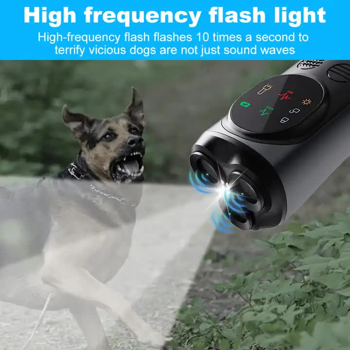 P10 Black Ultrasonic Dog Repellent Device - Dual-Mode Flashlight and Ultrasonic Dog Deterrent