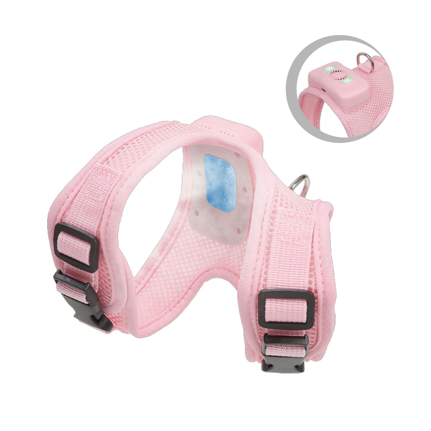 Size M Pink Pet Cooling Harness LED Lights & Leash - Summer Relief for Small Dogs and Cats