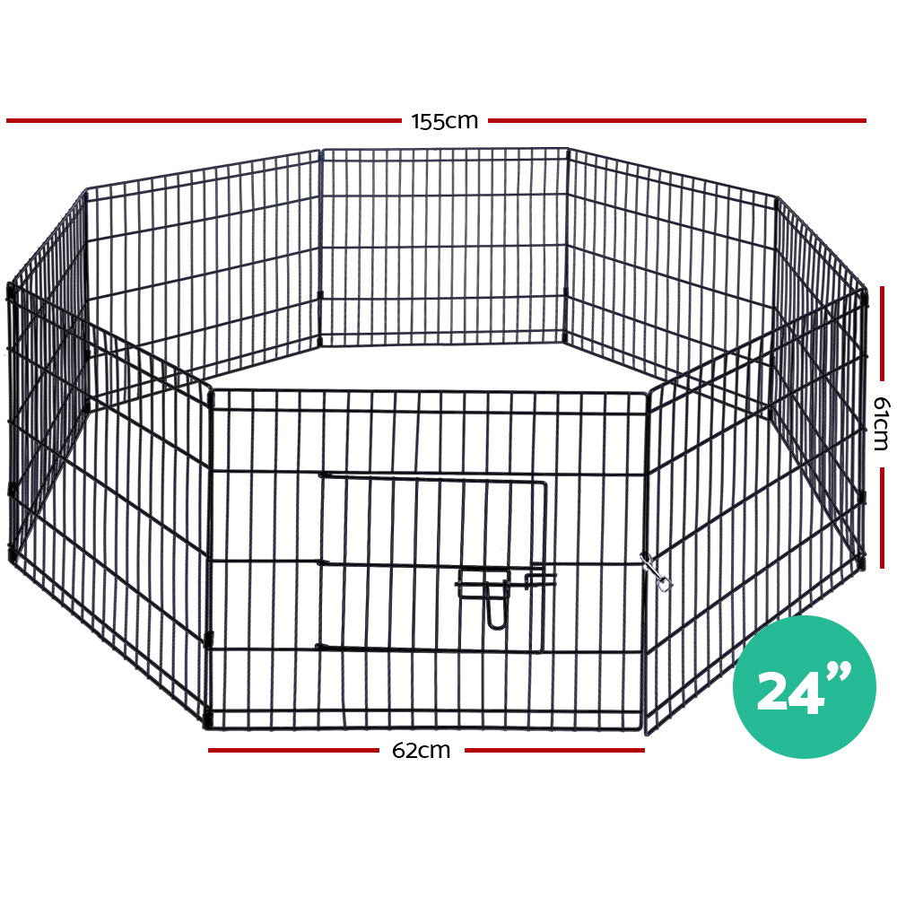 i.Pet 24" 8 Panel Dog Playpen Pet Fence Exercise Cage Enclosure Play Pen - SEKSI
