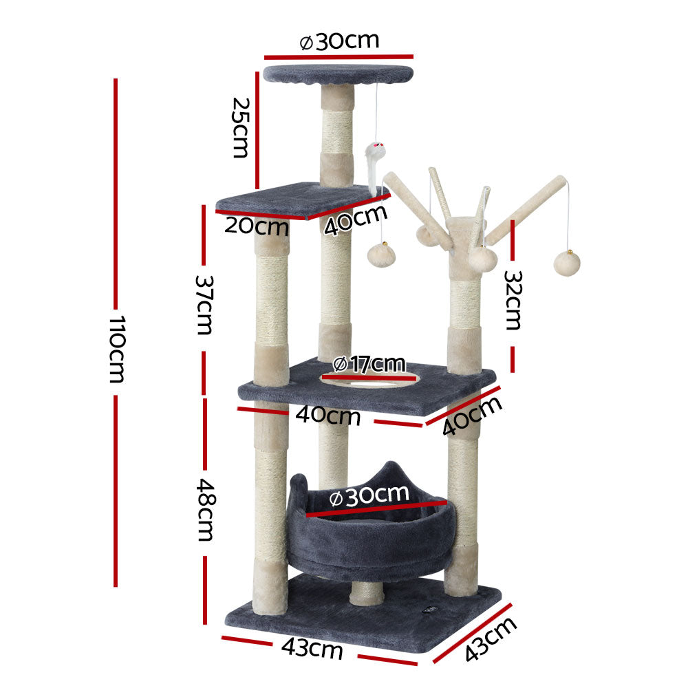 i.Pet Cat Tree 110cm Tower Scratching Post Scratcher Wood Condo House Bed Toys - SEKSI