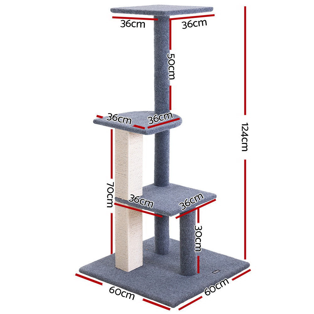 i.Pet Cat Tree 124cm Scratching Post Tower Scratcher Trees Wood Condo Board - SEKSI